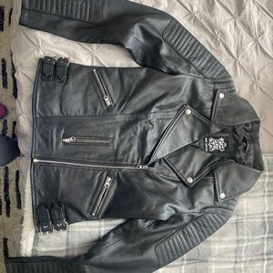 Genuine leather biker jacket